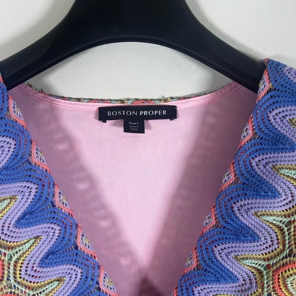 Boston Proper Color Surplice Flare Sleeve Boho Long Sleeve Blouse Size Large - Picture 4 of 8